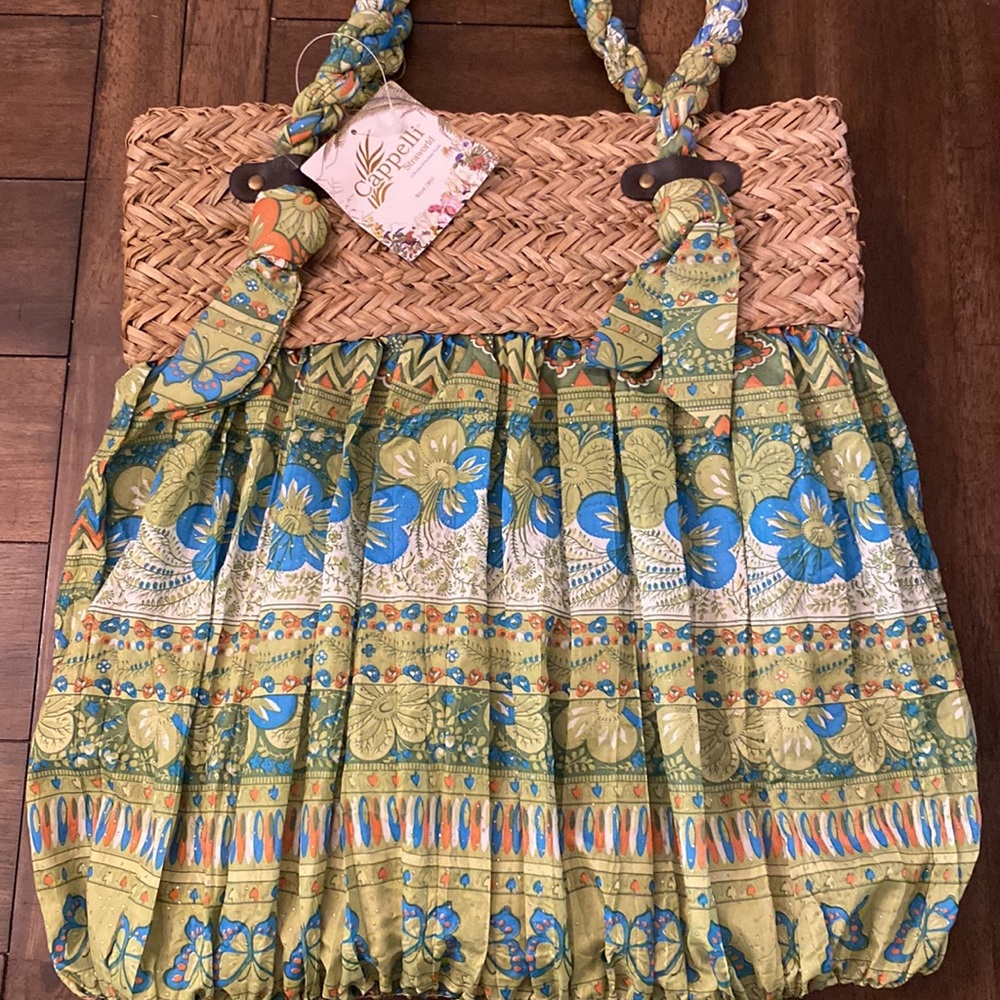 NWT Sparkle w/ Cappelli Straworld Fabric & Straw Handbag